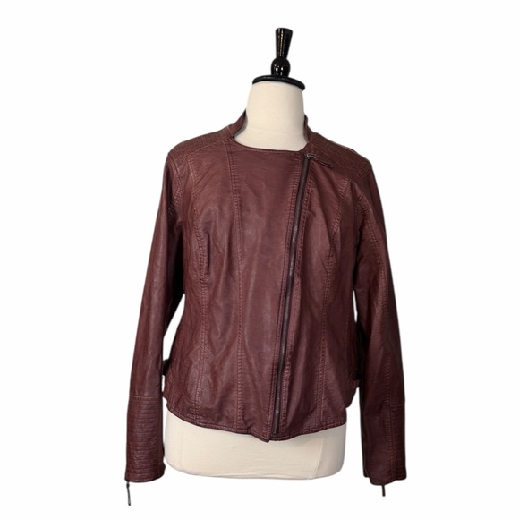 Maurices Faux Leather Moto Jacket Women’s Size 3 Brown Asymmetrical Zip Casual - Picture 3 of 14